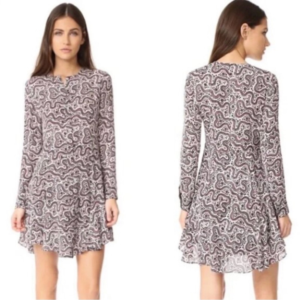A.L.C. Randi Paisley Print Red Black Silk Mini Dress Long Sleeve Aline